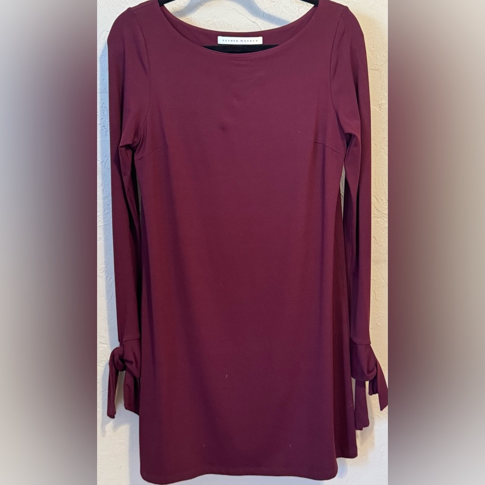Susana Monaco Deep Burgundy Long Sleeve Dress with ties at cuff large - Picture 4 of 13